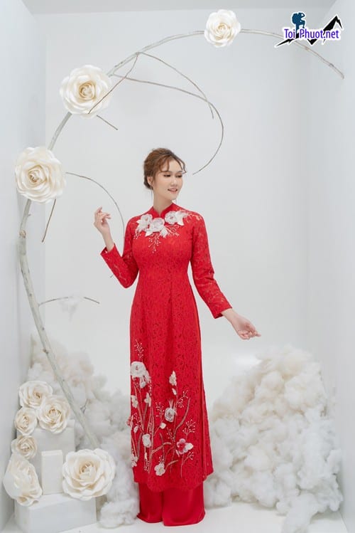 Áo dài đỏ, Áo Cưới Đẹp Tuy Hoà Phú Yên hồng pastel điểm hoa cho cô dâu